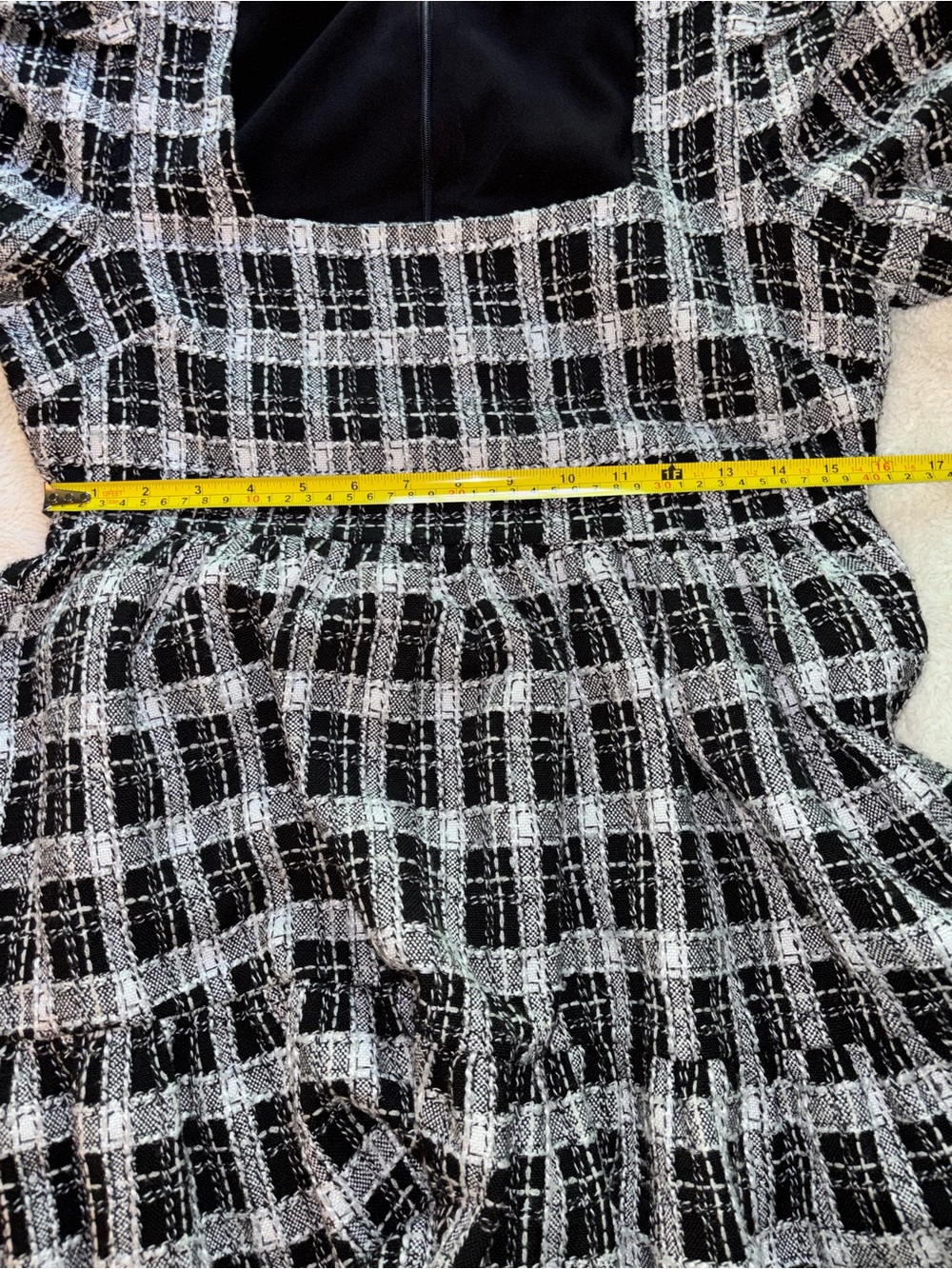 English Factory Black and White Puff Sleeve Tweed Mini Dress - Picture 9 of 10